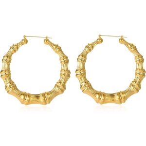 Large Bamboo Hoop Earring Hollow Casting Hip-Hop Statement Jewelry for Women Gol